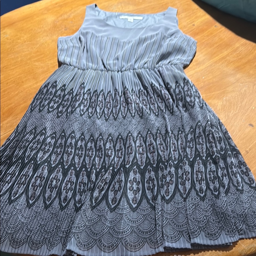Lauren Conrad Elegant Plum, Gray, and Black Patterned Dress